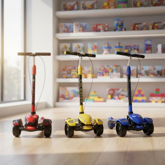 صورة سكوتر دف ثلاثة ألوان لامعة مع مساعدات أمامية فرامل